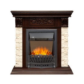 Каминокомплект Luxemburg (камень) Сланец/Темный дуб с очагом Royal Flame Aspen Black