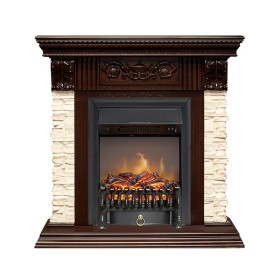 Каминокомплект Luxemburg (камень) Сланец/Темный дуб с очагом Royal Flame Fobos FX M Brass/Black