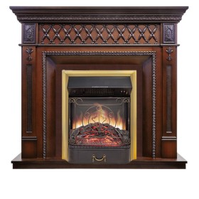 Каминокомплект Alexandria махагон коричневый антик с очагом Royal Flame Majestic FX M Brass/Black