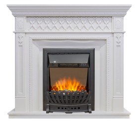 Каминокомплект Alexandria Белый дуб с очагом Royal Flame Aspen Black