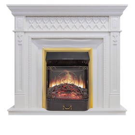 Каминокомплект Alexandria Белый дуб с очагом Royal Flame Majestic FX M Brass/Black