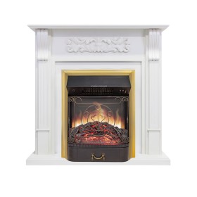 Каминокомплект Venice Фактурный белый с очагом Royal Flame Majestic FX M Brass/Black