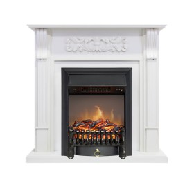 Каминокомплект Venice Фактурный белый с очагом Royal Flame Fobos FX M Brass/Black