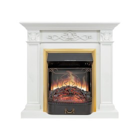 Каминокомплект Verona Белый дуб с очагом Royal Flame Majestic FX Brass