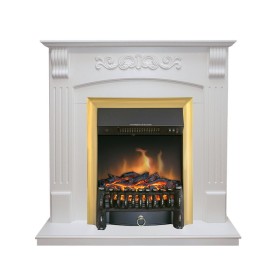 Каминокомплект Sorrento угловой Белый дуб с очагом Royal Flame Fobos FX Brass