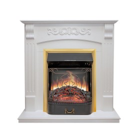 Каминокомплект Sorrento угловой Белый дуб с очагом Royal Flame Majestic FX Brass