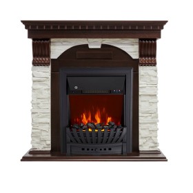 Каминокомплект Dublin Темный дуб / Сланец белый с очагом Royal Flame Aspen Black