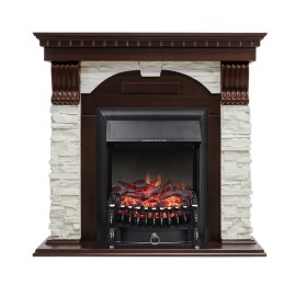 Каминокомплект Dublin Темный дуб / Сланец белый с очагом Royal Flame Fobos FX Black