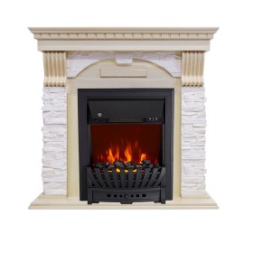 Каминокомплект Dublin Слоновая кость с патиной / Сланец крем с очагом Royal Flame Aspen Black