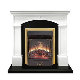 Каминокомплект Langford Белый с черным с очагом Royal Flame Majestic FX M Brass/Black