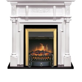 Каминокомплект Oxford Белый с очагом Royal Flame Fobos FX Brass