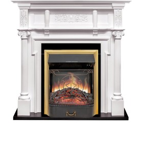 Каминокомплект Oxford Белый с очагом Royal Flame Majestic FX Brass