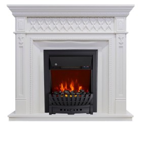 Каминокомплект Alexandria Белый дуб с очагом Royal Flame Aspen Black