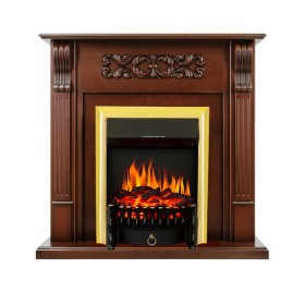 Каминокомплект Venice Махагон коричневый антик с очагом Royal Flame Fobos FX Brass