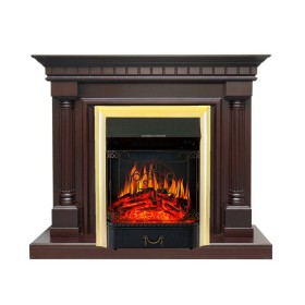 Каминокомплект Dallas Темный дуб с очагом Royal Flame Majestic FX Brass