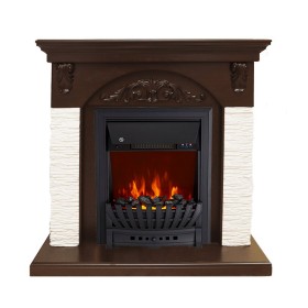 Каминокомплект Bern Сланец мелкий белый / Темный дуб с очагом Royal Flame Aspen Black