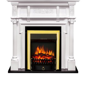 Каминокомплект Oxford Белый с очагом Royal Flame Fobos FX Brass