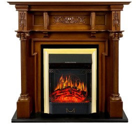 Каминокомплект Oxford Орех с очагом Royal Flame Majestic FX Brass